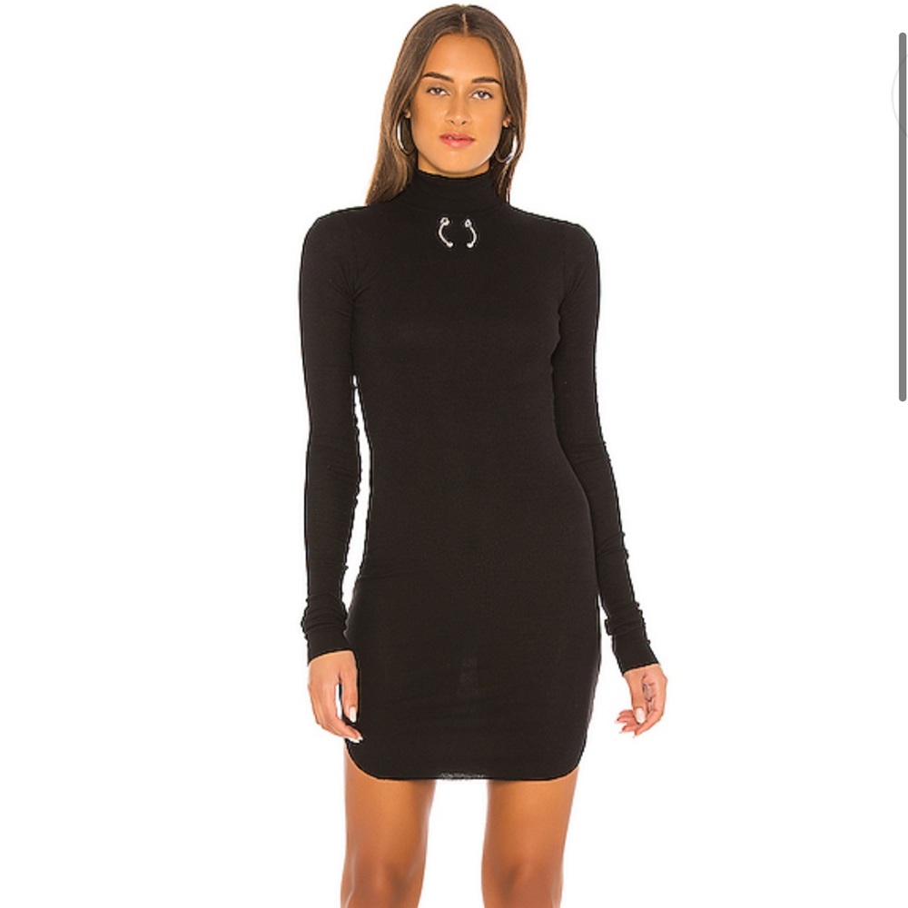 Janet Bull Ring Mock Neck Mini Dress in Black